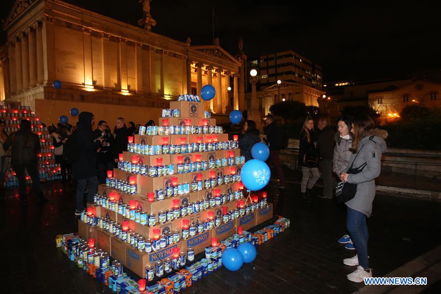 GREECE-ATHENS-MILK CANS-CHRISTMAS TREE